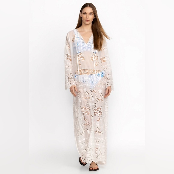 Johnny Was Charlotta Silk Eyelet Embroidered Maxi Dress Size Small - Picture 1 of 10